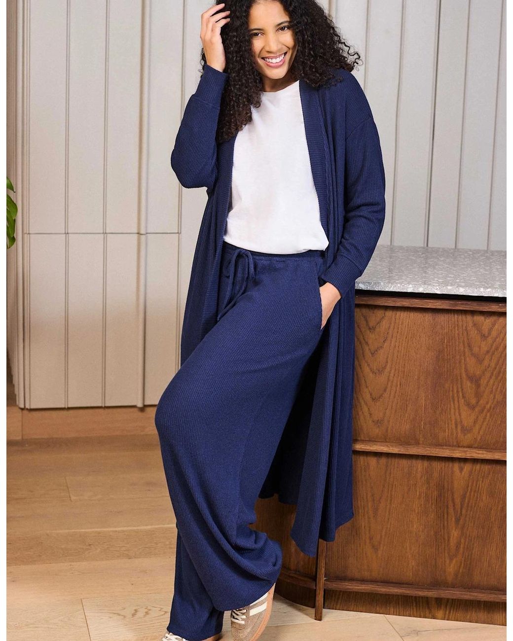 Live Unlimited London Blue Ribbed Supersoft Longline Cardigan