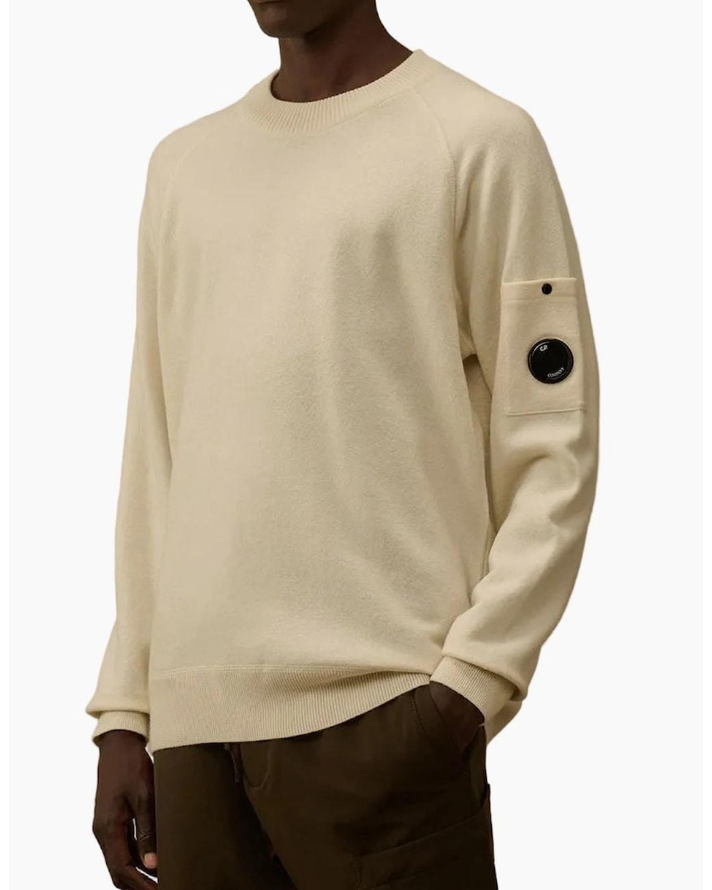 C P Company Natural Felted Merino Wool Crewneck Lens Knit for men