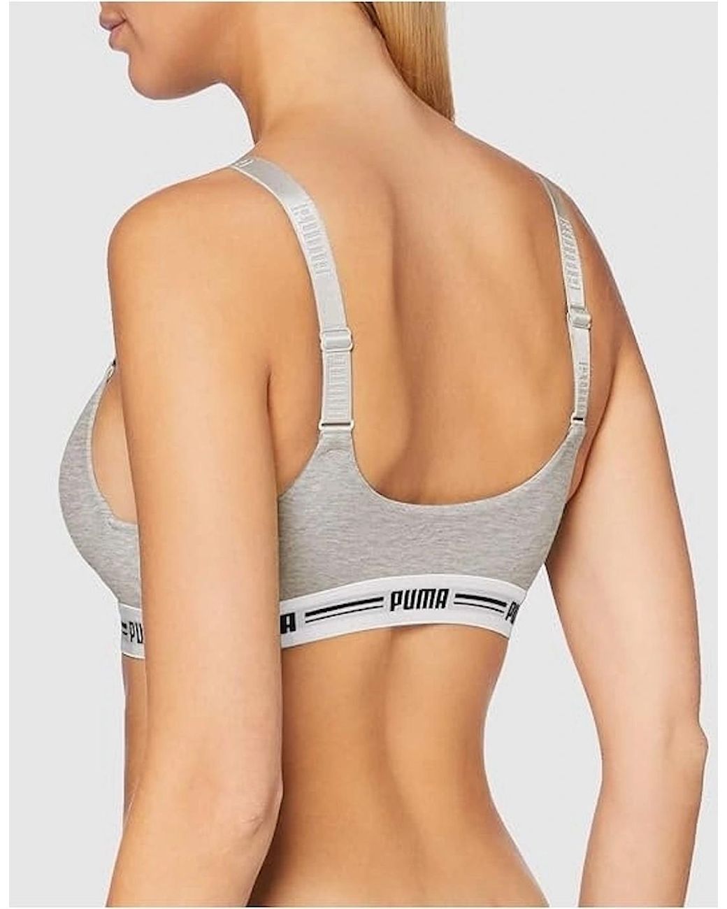 PUMA White Striped Logo Padded Bra Top, Melange