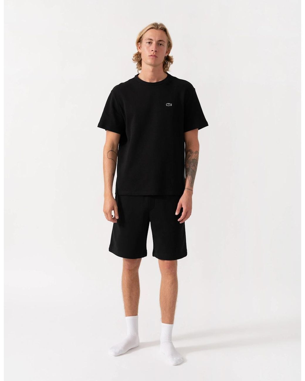 Lacoste Black Waffled Cotton Loungewear T-Shirt for men