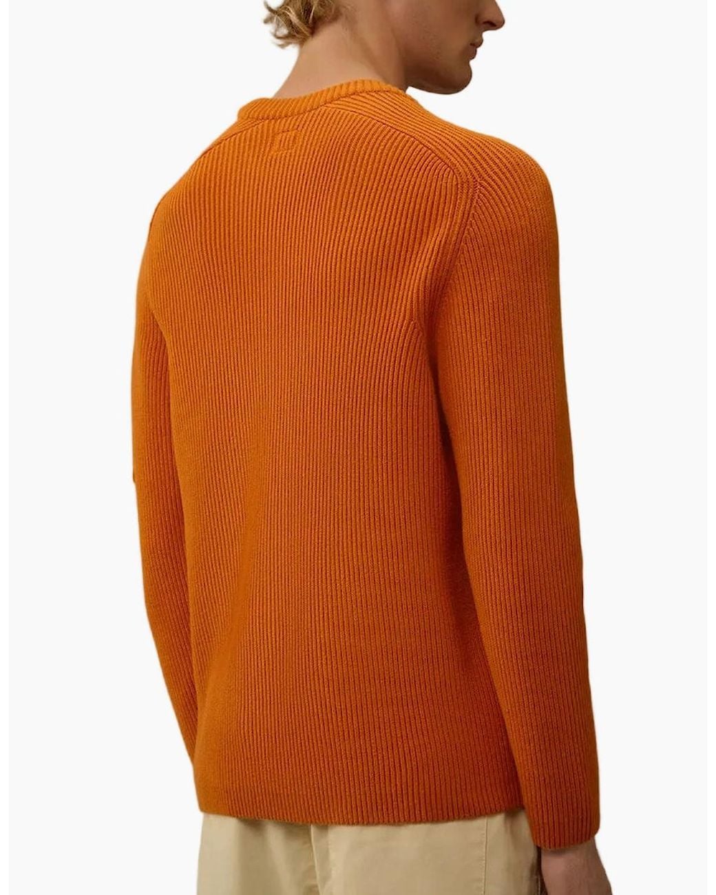 C P Company Orange Full Rib Crewneck Lens Knit for men