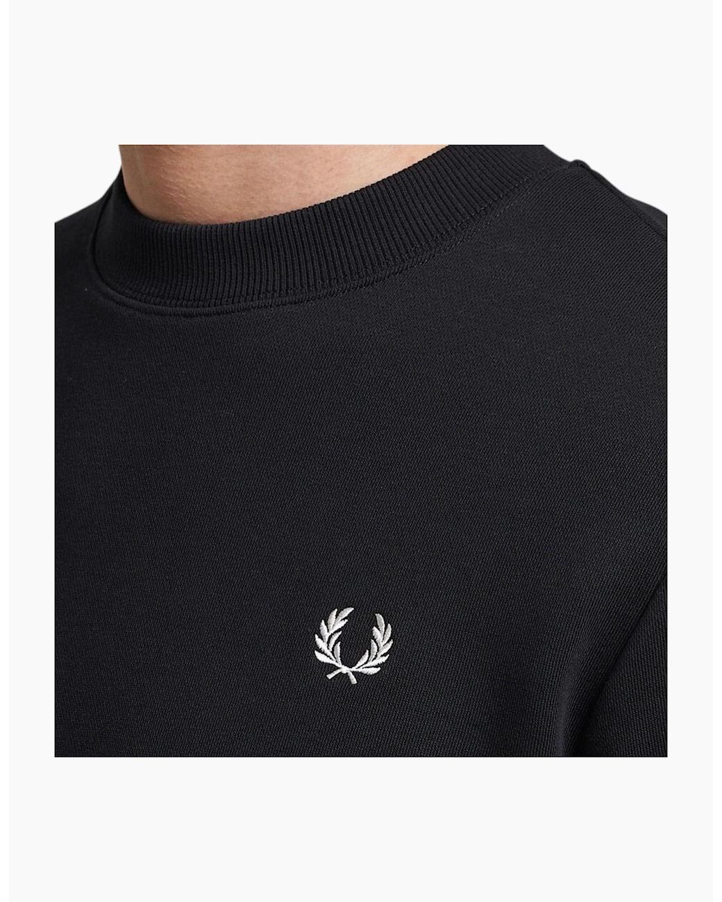 Fred Perry Black Crew Neck Sweatshirt Embroidered Logo Pullover Cotton for men