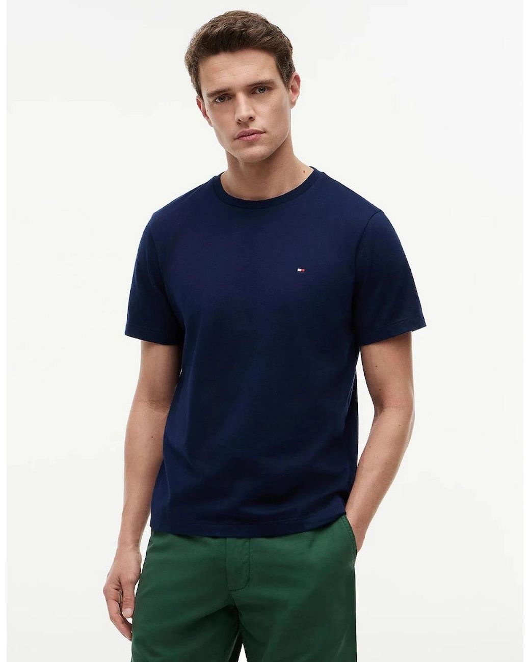 Tommy Hilfiger Blue Flag Embroidery Crew Neck T-Shirt Dcc Carbon for men