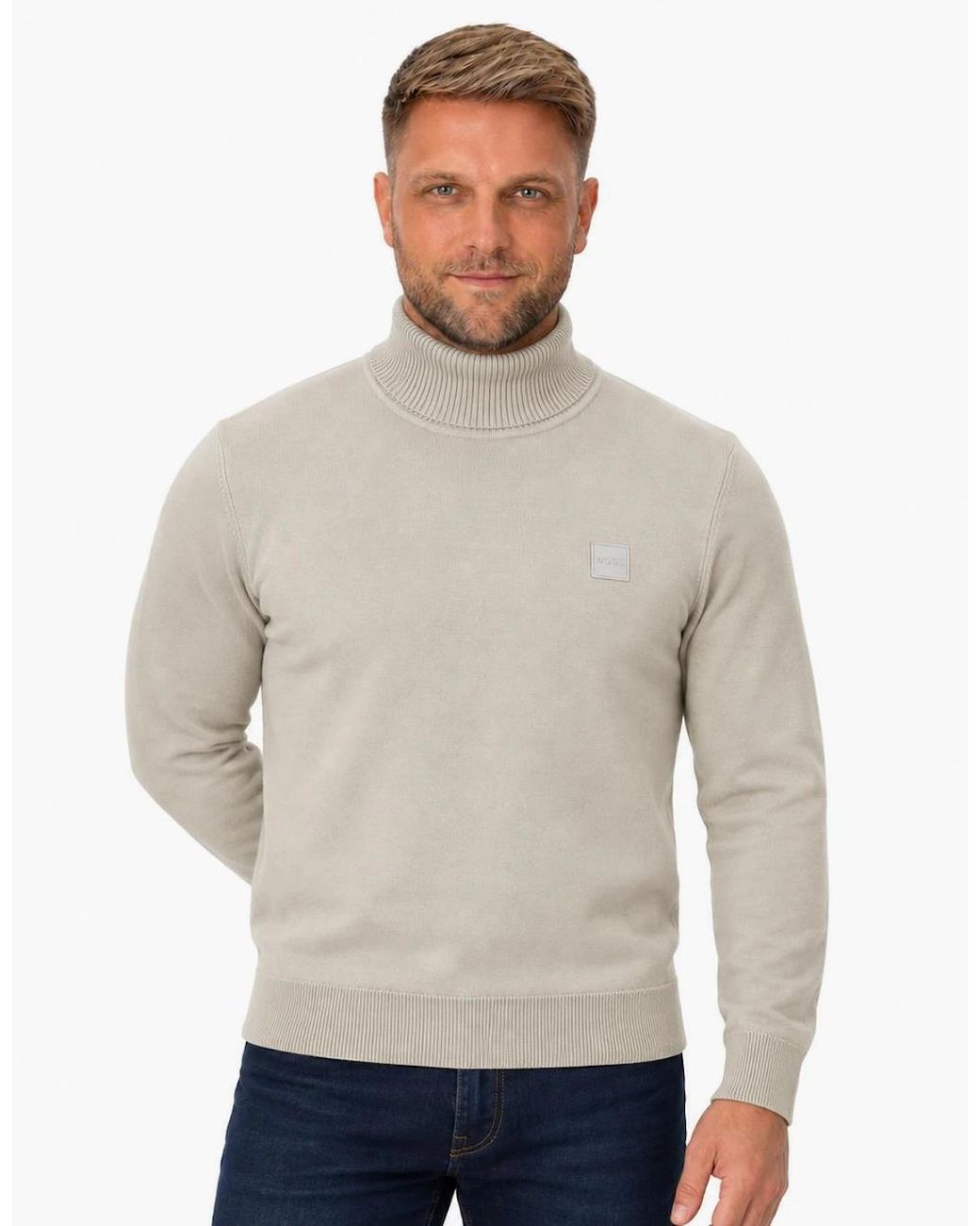 Boss Gray Boss Akiro Roll Neck Logo Jumper Light Natural for men