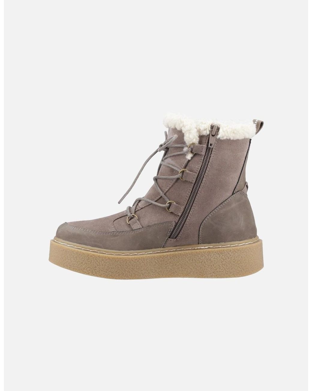 Hush Puppies White Bronte Suede Taupe Winter Mid Calf Boots