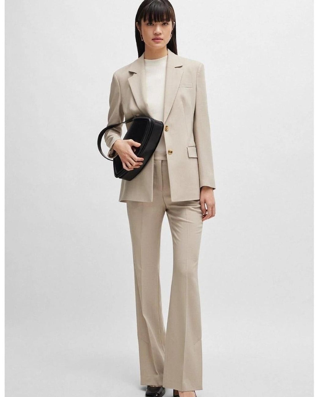 Boss Natural Solid Patterned Lapel Collared Suit Jacket