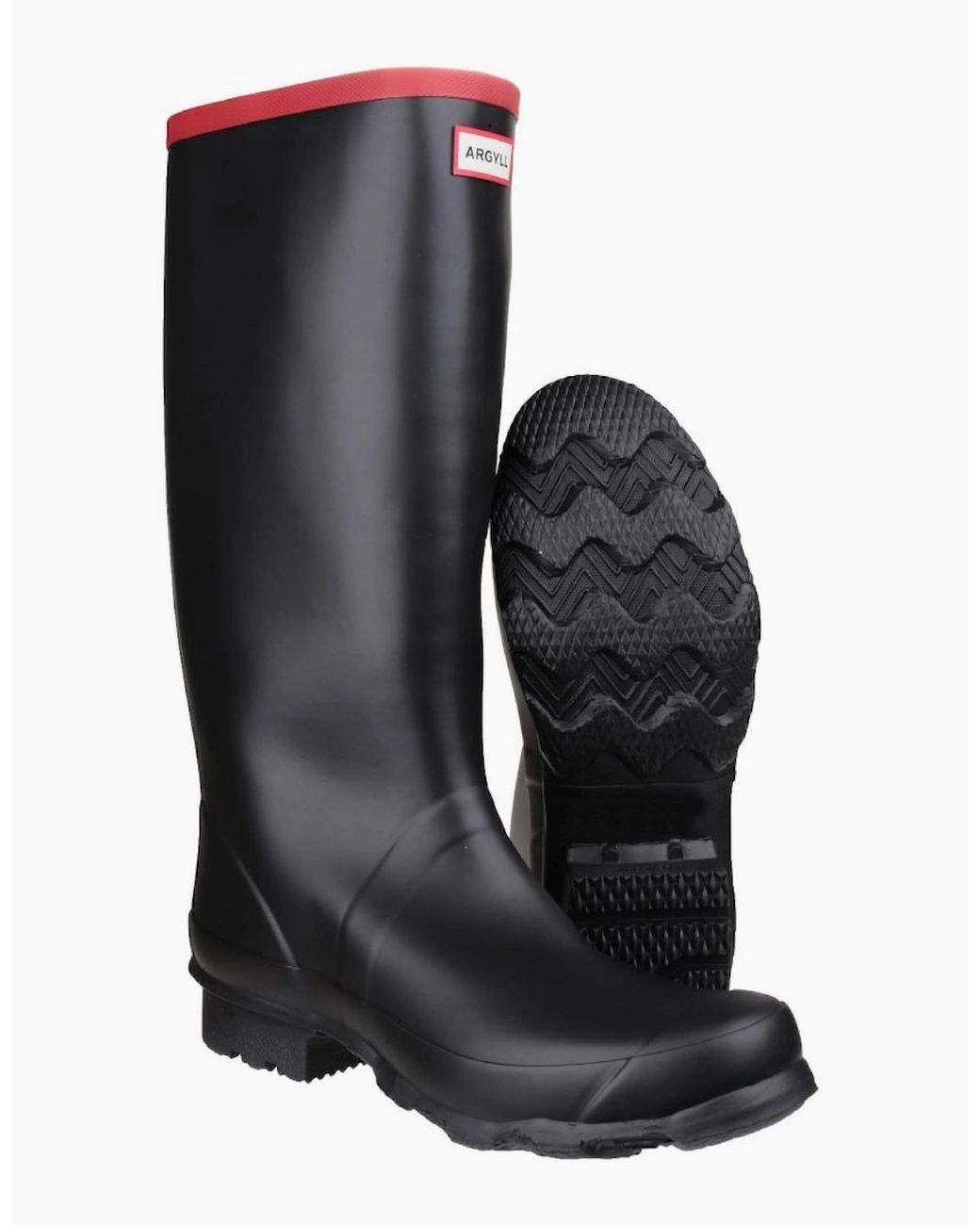 Hunter Black Argyll Full Knee Wellingtons