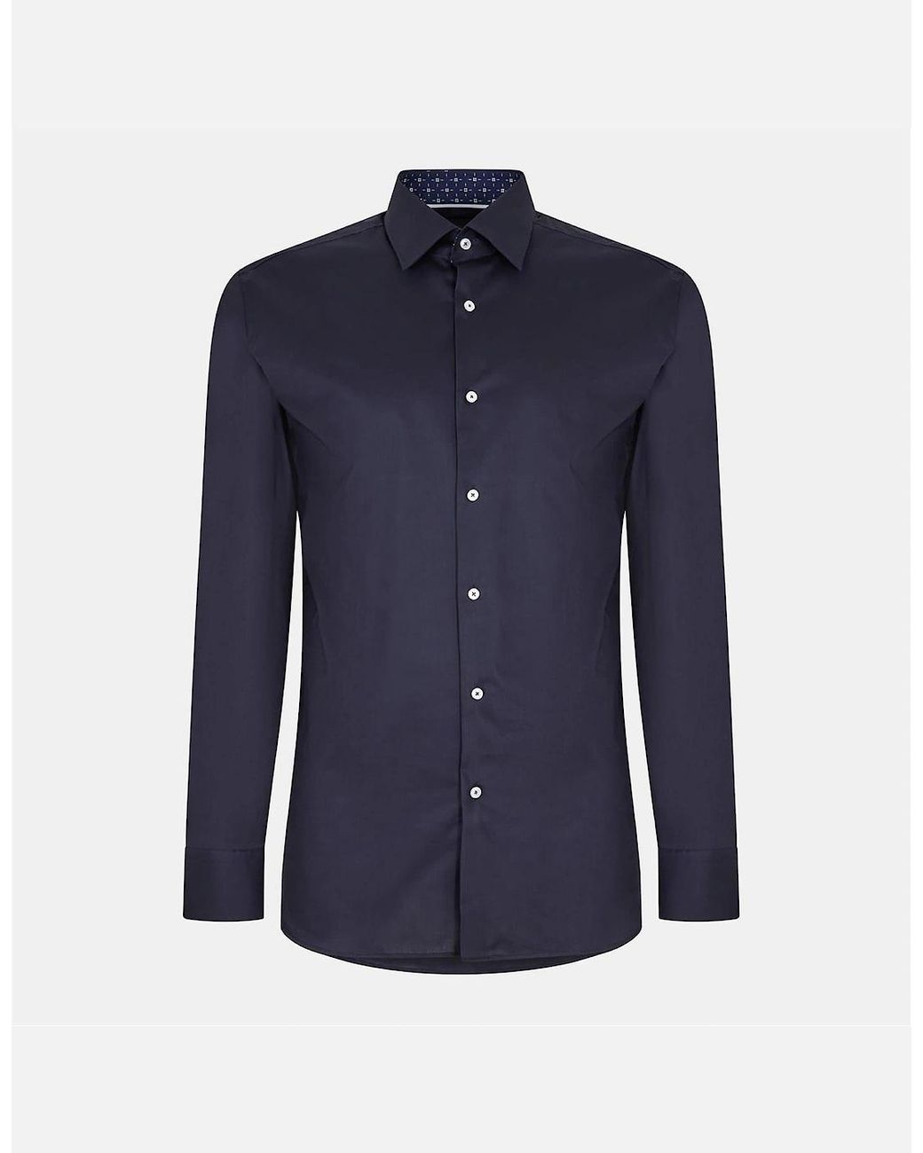 Boss Blue Button Placket Point Collar Long Sleeve Oxford Shirt for men