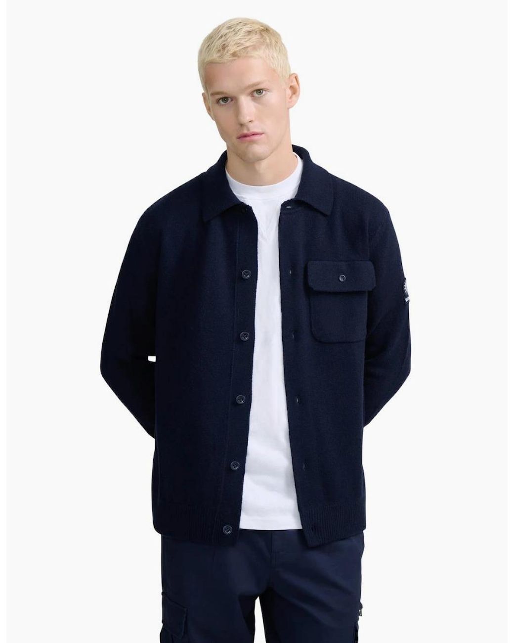 Sandbanks Blue Rib Detail Btn Through Overshirt for men