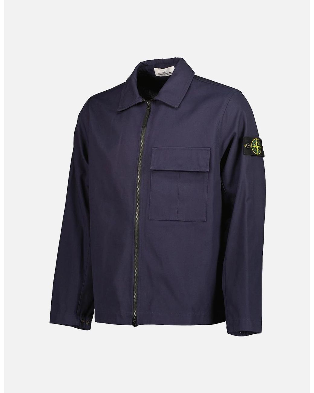 Stone Island Blue Panama Cotton Zipped Overshirt for men