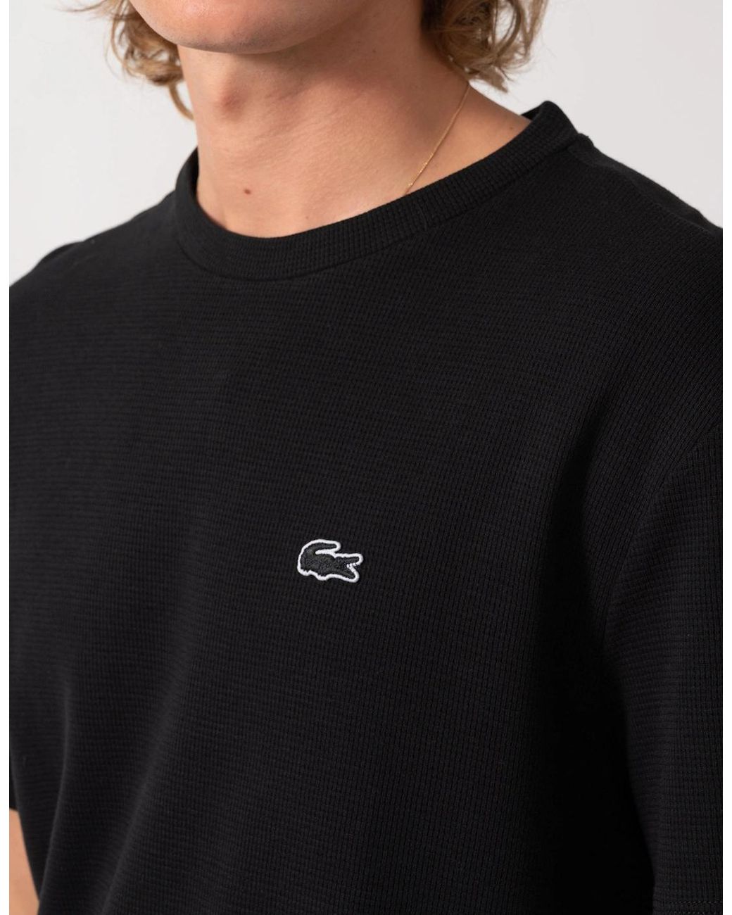 Lacoste Black Waffled Cotton Loungewear T-Shirt for men