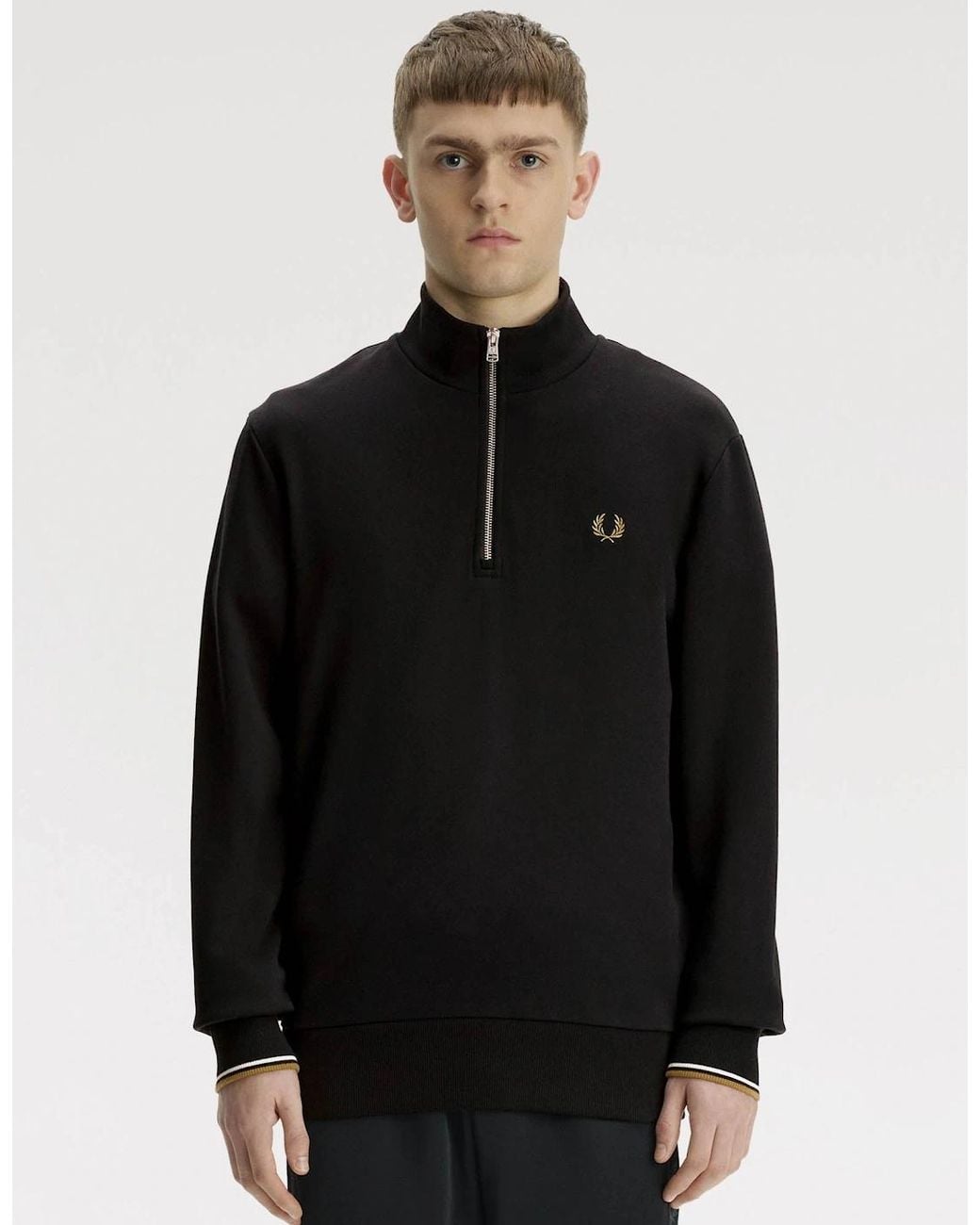 Fred Perry Black Half Zip Sweatshirt for men