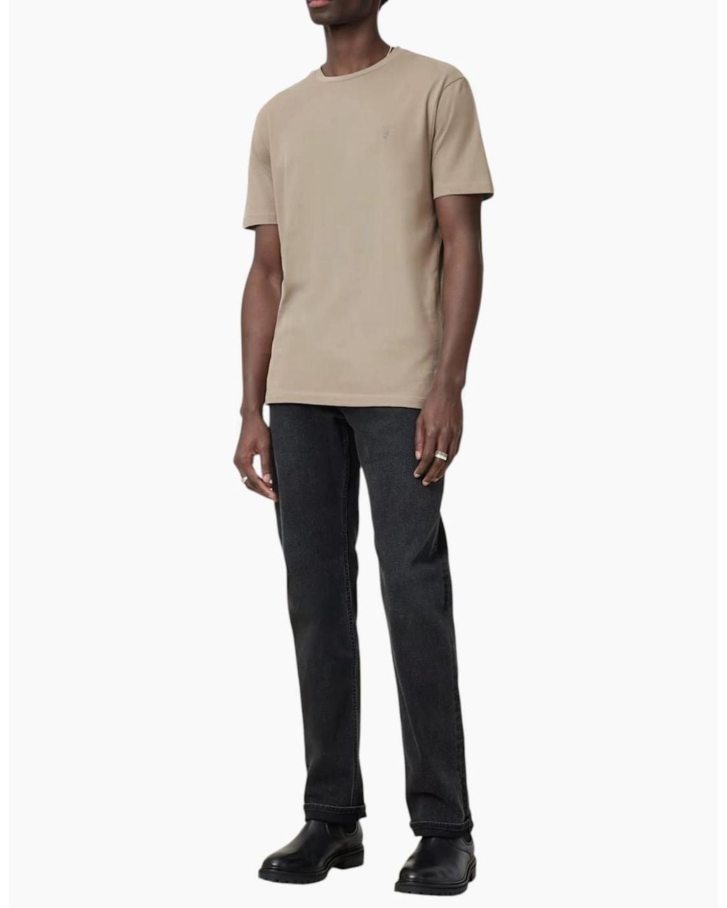 AllSaints Natural T Shirts Lycra Stretch Cotton Crew Neck Short Sleeve Summer Tee for men