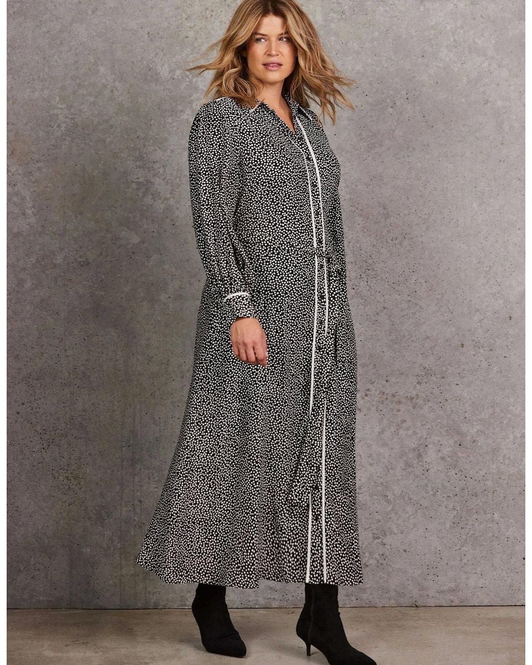 Live Unlimited London Gray Spot Print Maxi Shirt Dress