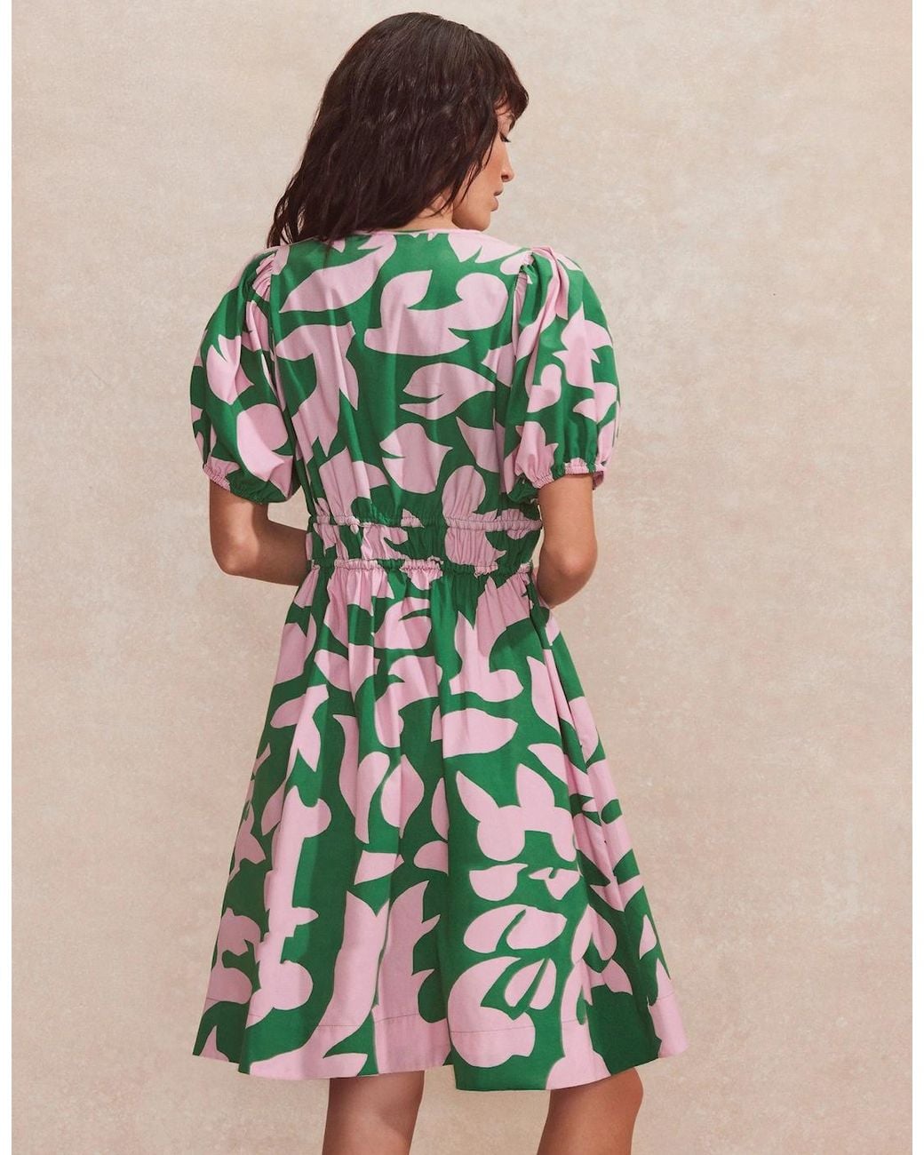 Ro&zo Green And Abstract-Print Puff-Sleeve Mini Dress