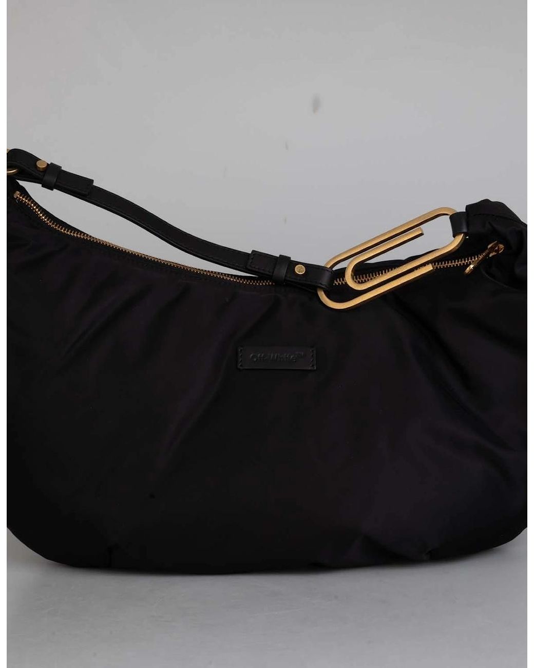 バッグ Off-White PAPERCLIP HOBO NYLON 28 / BLK OFF-WHITE Paperclip Hobo Nylon 28 Bag Black in Nylon with