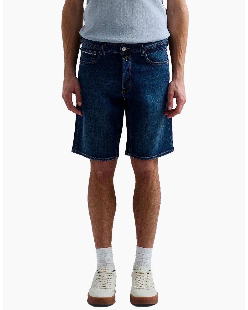 Replay Blue Grover Straight Fit Stretch Denim Shorts M1072.685.192.009 for men