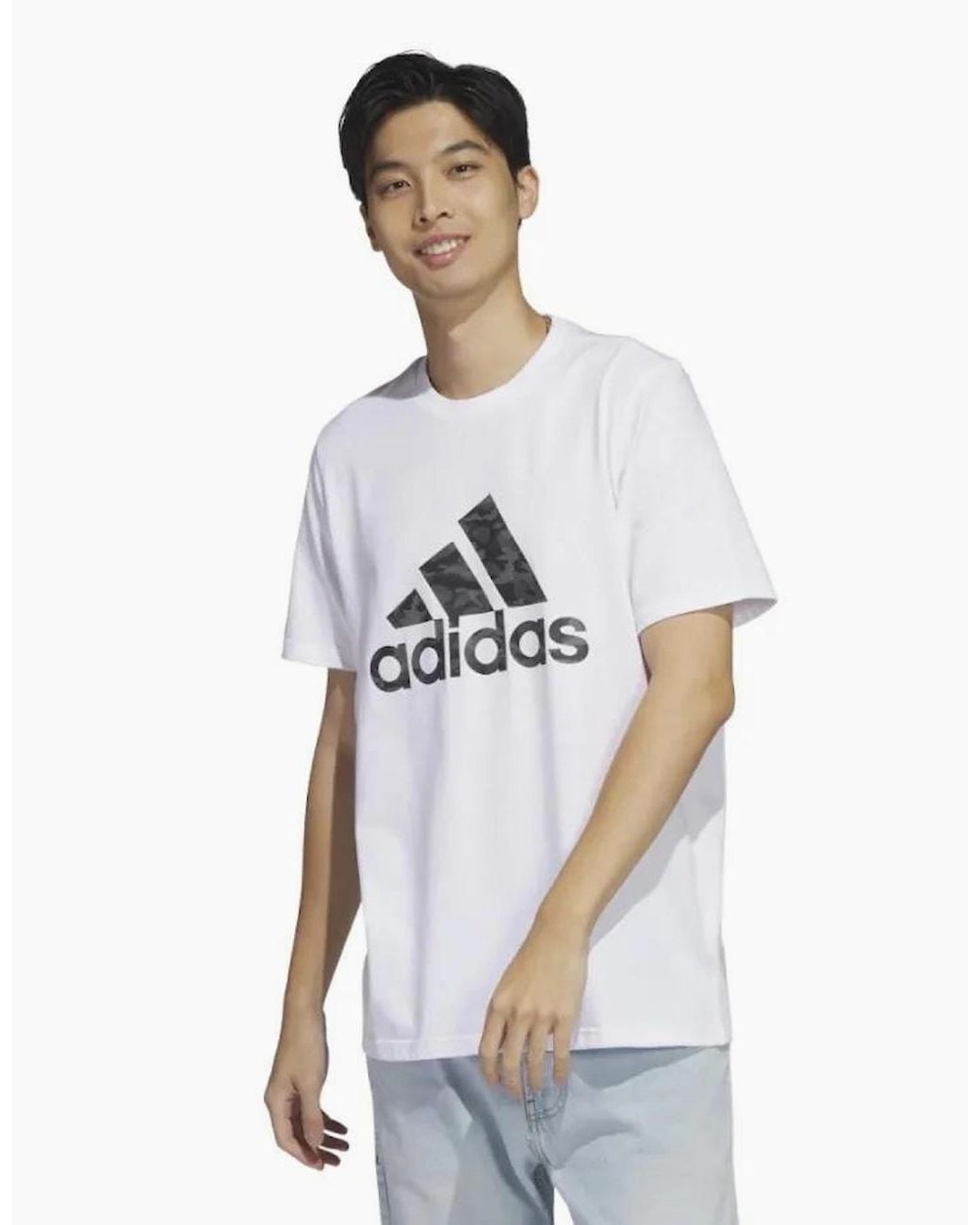 Adidas White Ess Camo Logo T-Shirt for men