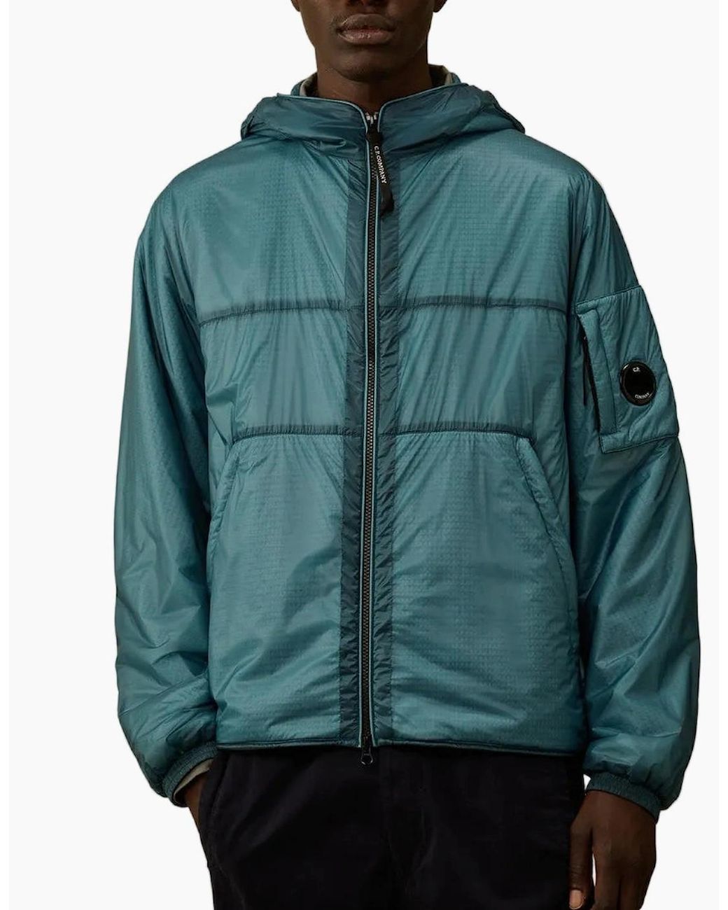 C P Company Green Nada Shell Padded Hooded Lens Jacket for men
