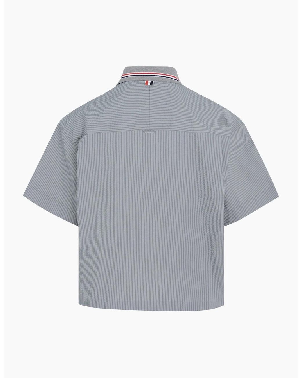 Thom Browne Gray Knit Collar Rugby Seersucker Shirt for men