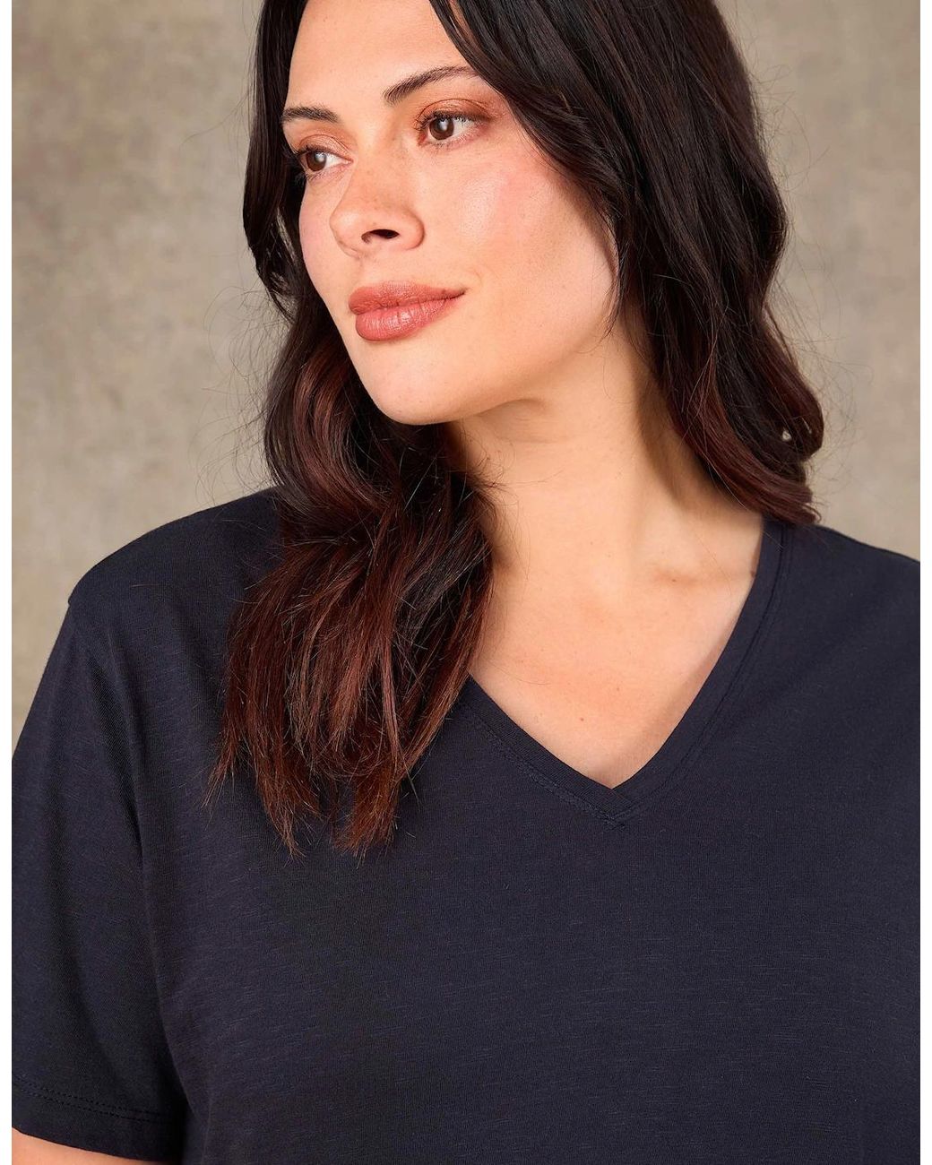 Live Unlimited London Blue Cotton Slub V Neck T-Shirt