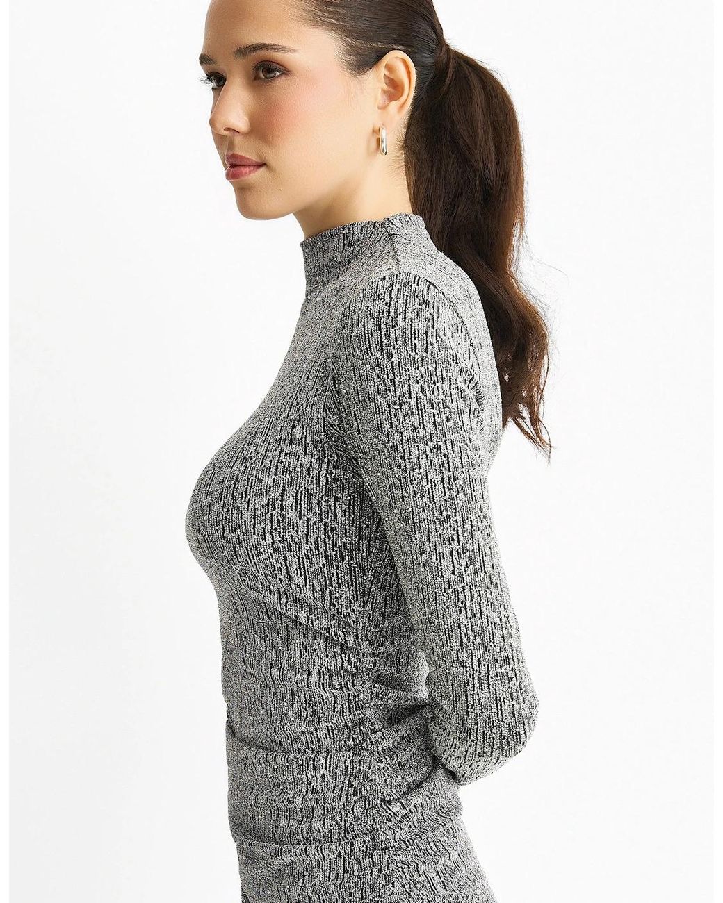 Gini London Gray High Neck Stud Hot Fix Stretchy Mini Dress
