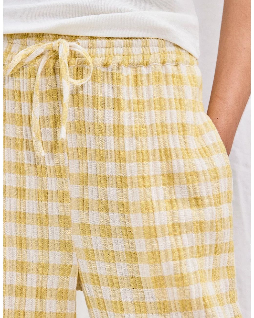 Ro&zo Yellow Lemon- Check Cheesecloth Trousers