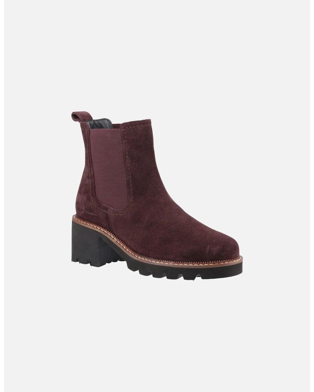 Hush Puppies Purple Gaia Leather Plum Heeled Chelsea Boots