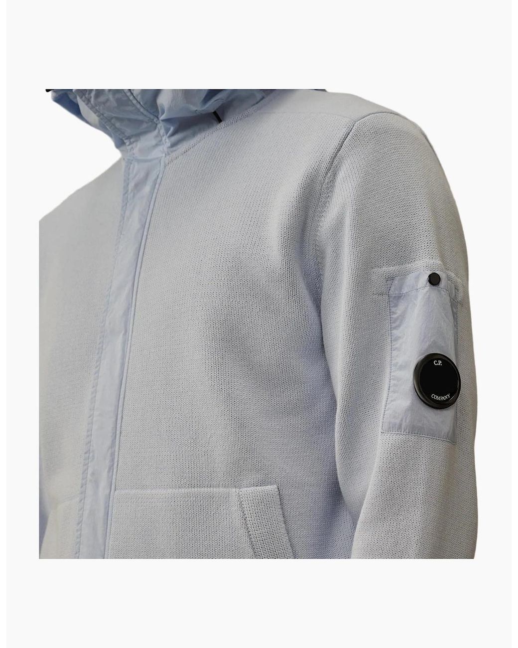 C P Company Gray Cotton Mixed Hooded Lens Knit for men