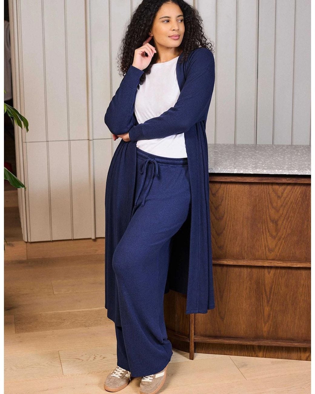 Live Unlimited London Blue Ribbed Supersoft Longline Cardigan