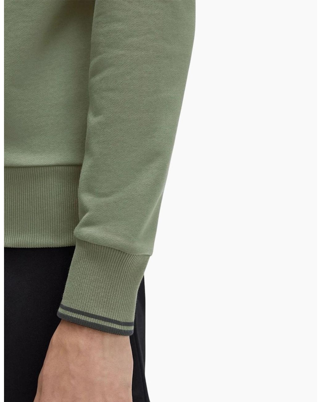Fred Perry Green Crew Neck Sweatshirt Embroidered Logo Pullover Cotton for men