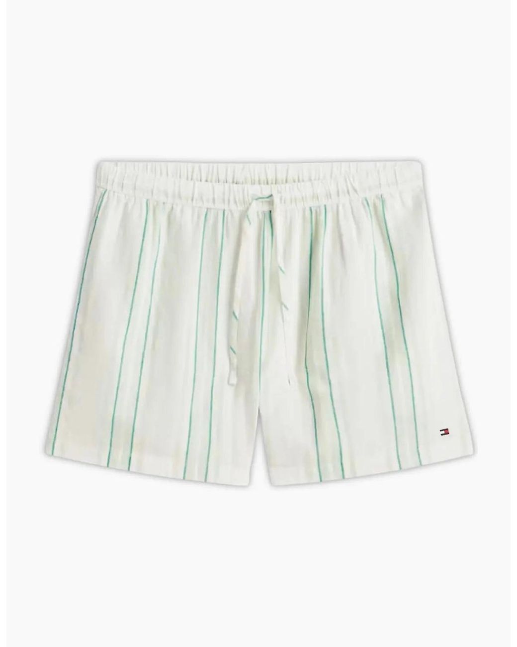 Tommy Hilfiger White Th Essentials Shirt & Shorts Line Pyjama Set, Tennis Court Stripe