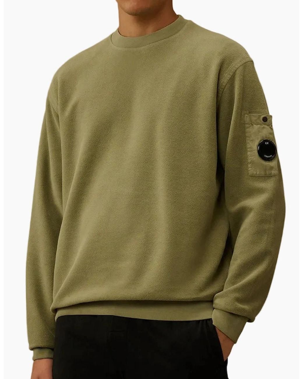 C P Company Green Brushed Fleece Lens Sweat for men