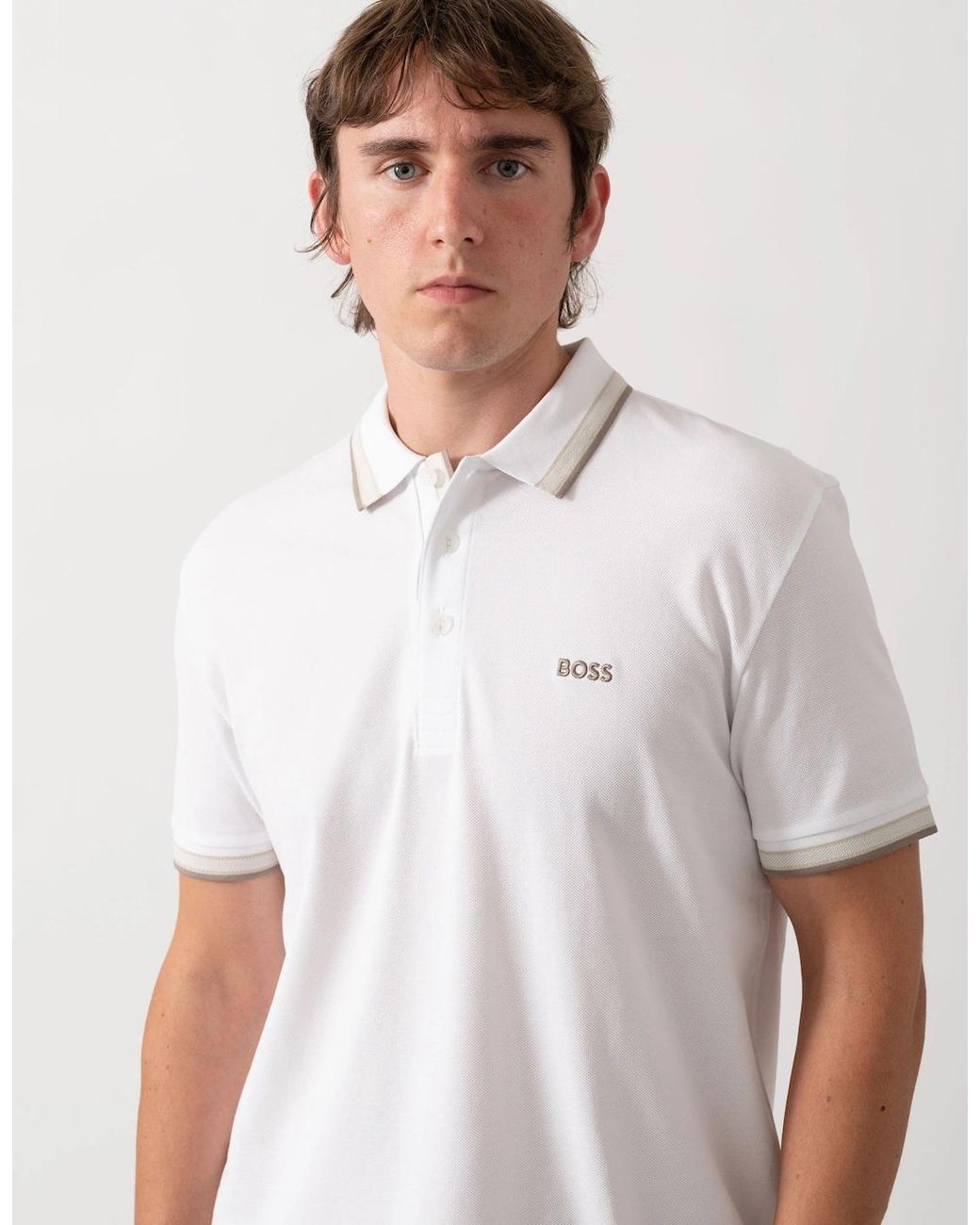 Boss White Boss Paddy Cotton-Piqué Polo Shirt With Contrast Logo for men