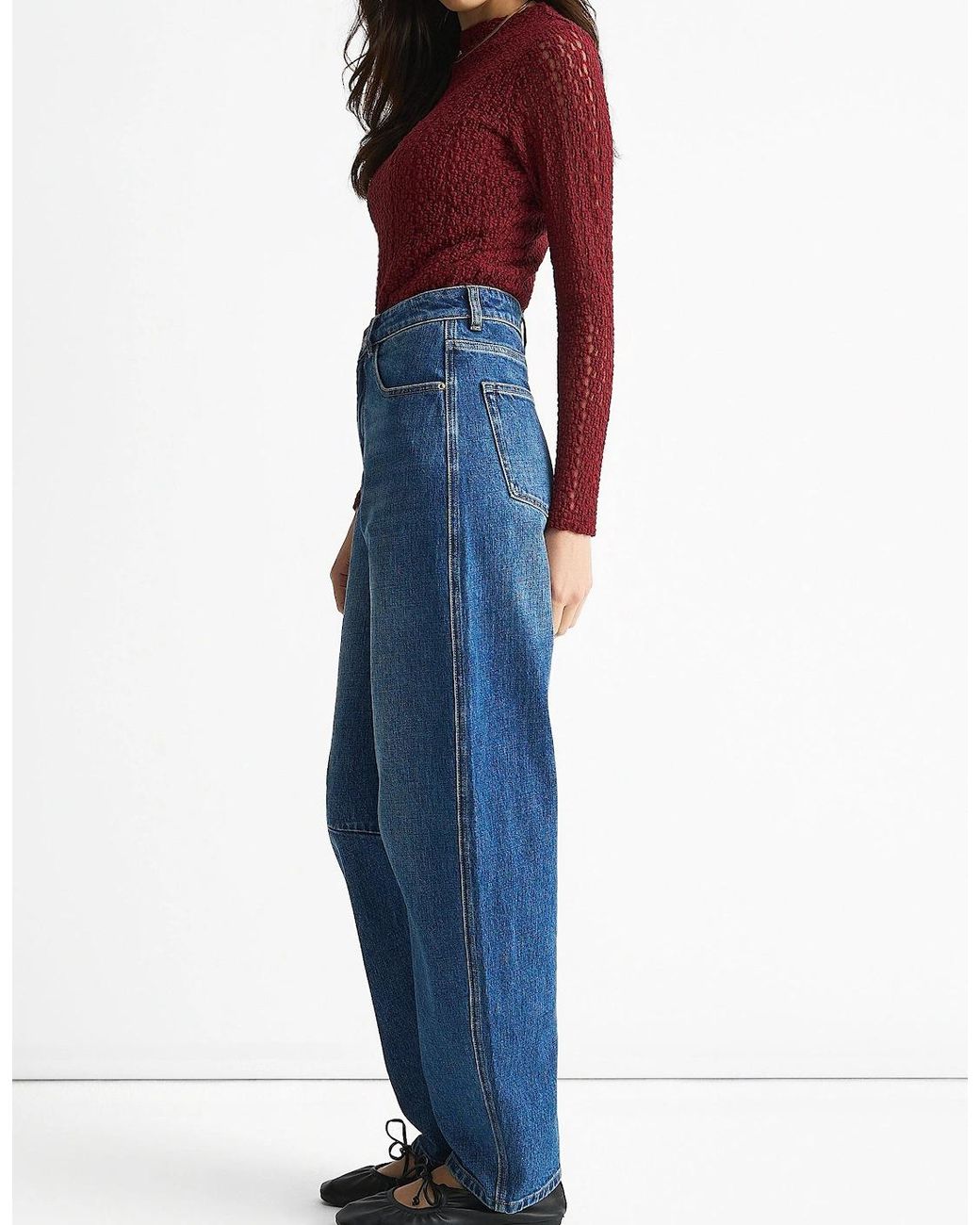 Gini London Blue Mid Rise Barrel Leg Jeans