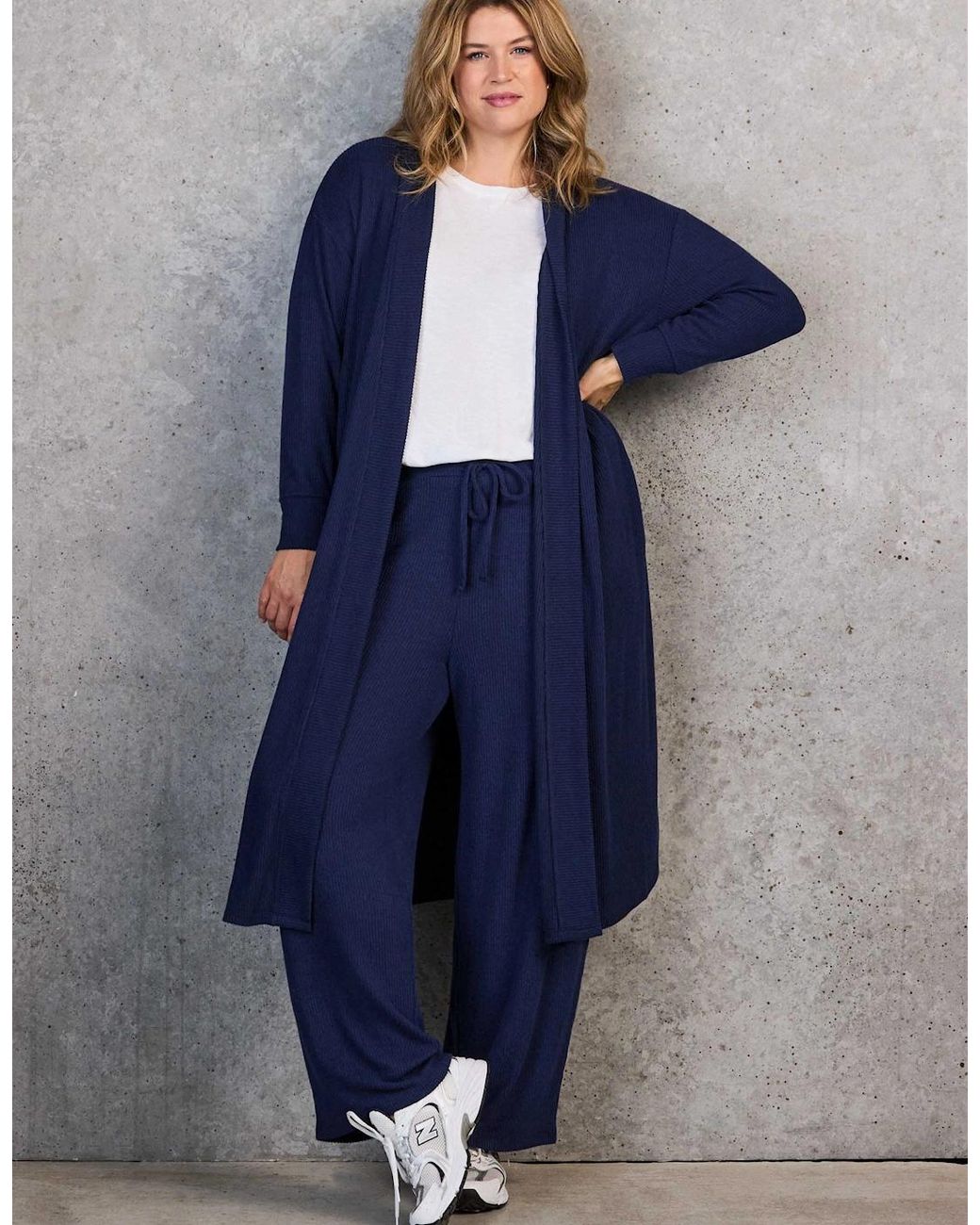 Live Unlimited London Blue Ribbed Supersoft Longline Cardigan
