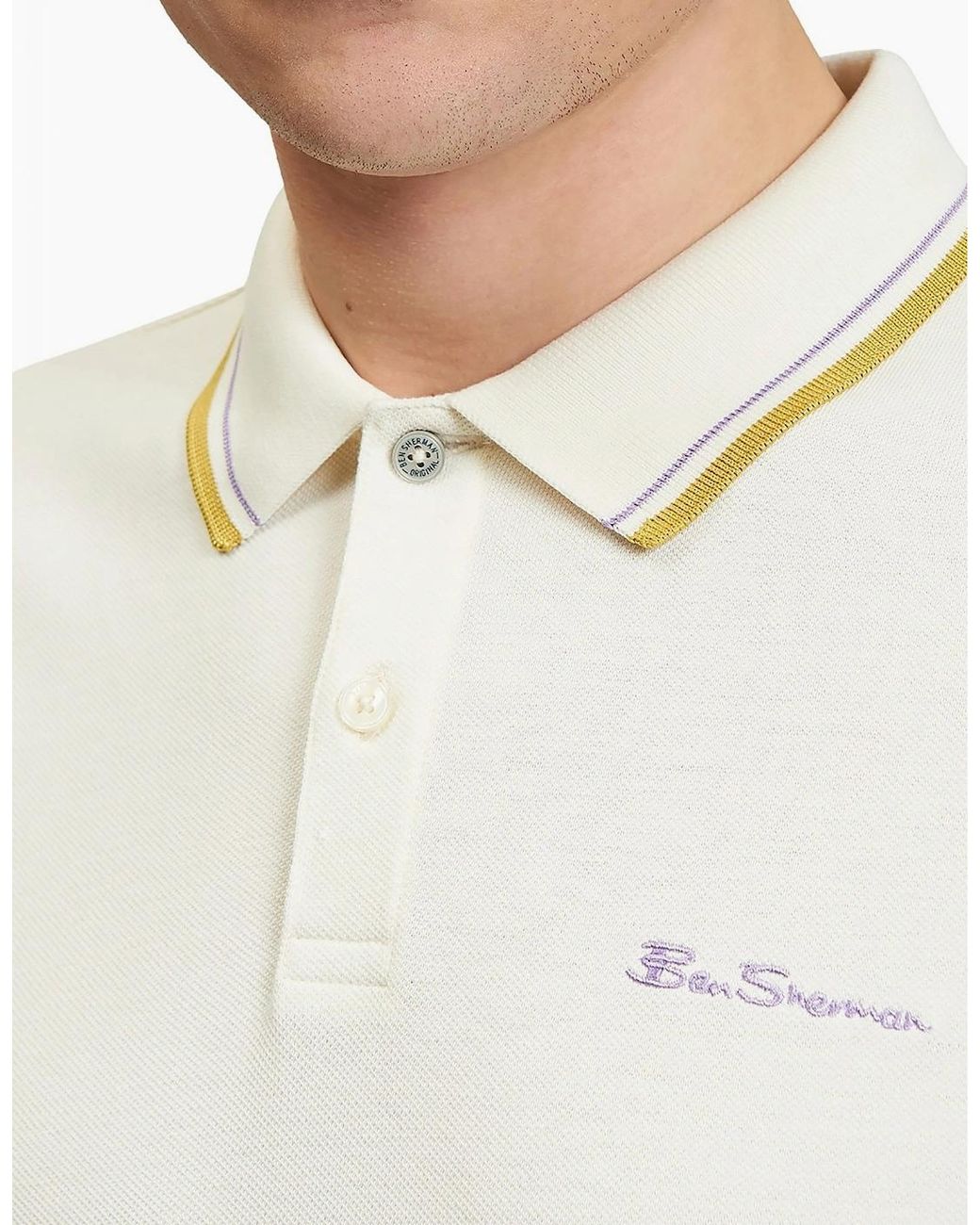 Ben Sherman White Signature Short Sleeve Pique Polo Shirt for men