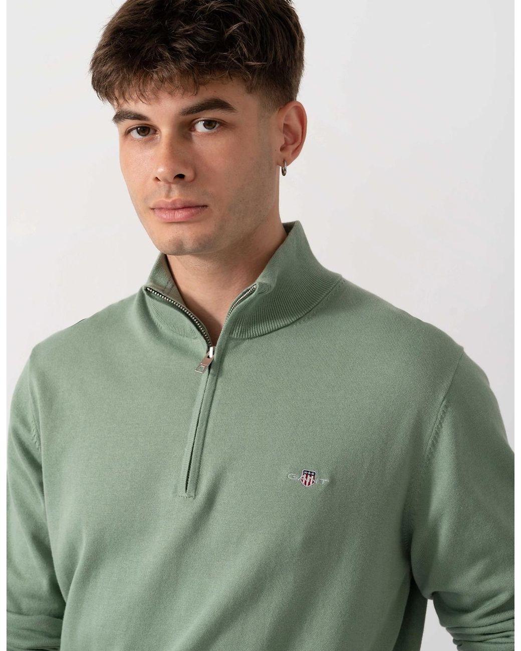 Gant Gray Classic Cotton Shield Logo Half Zip Jumper for men