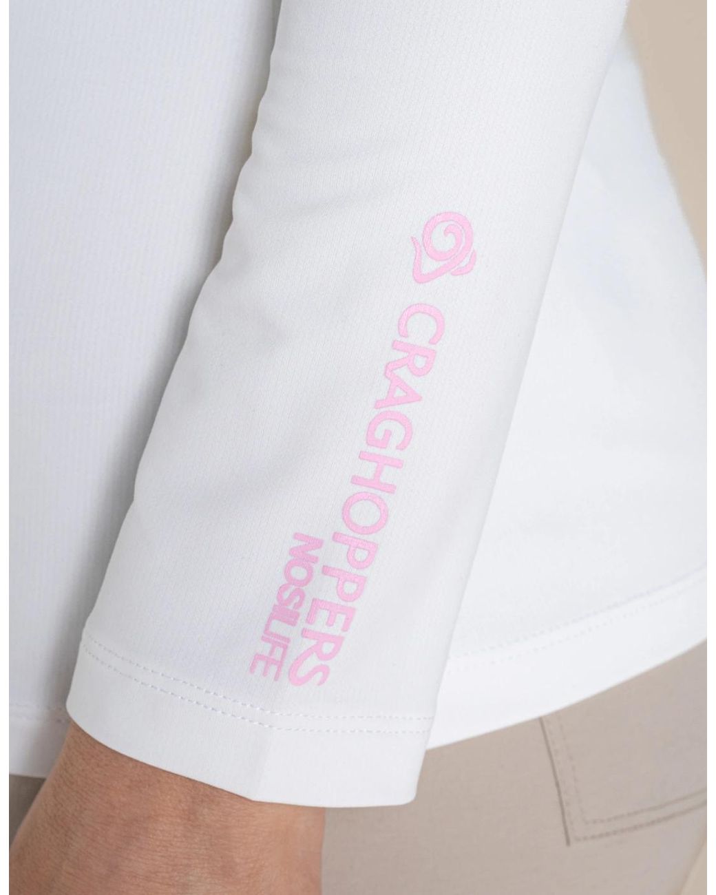 Craghoppers White Ladies Nosilife Mock Neck Long-Sleeved Golf T-Shirt