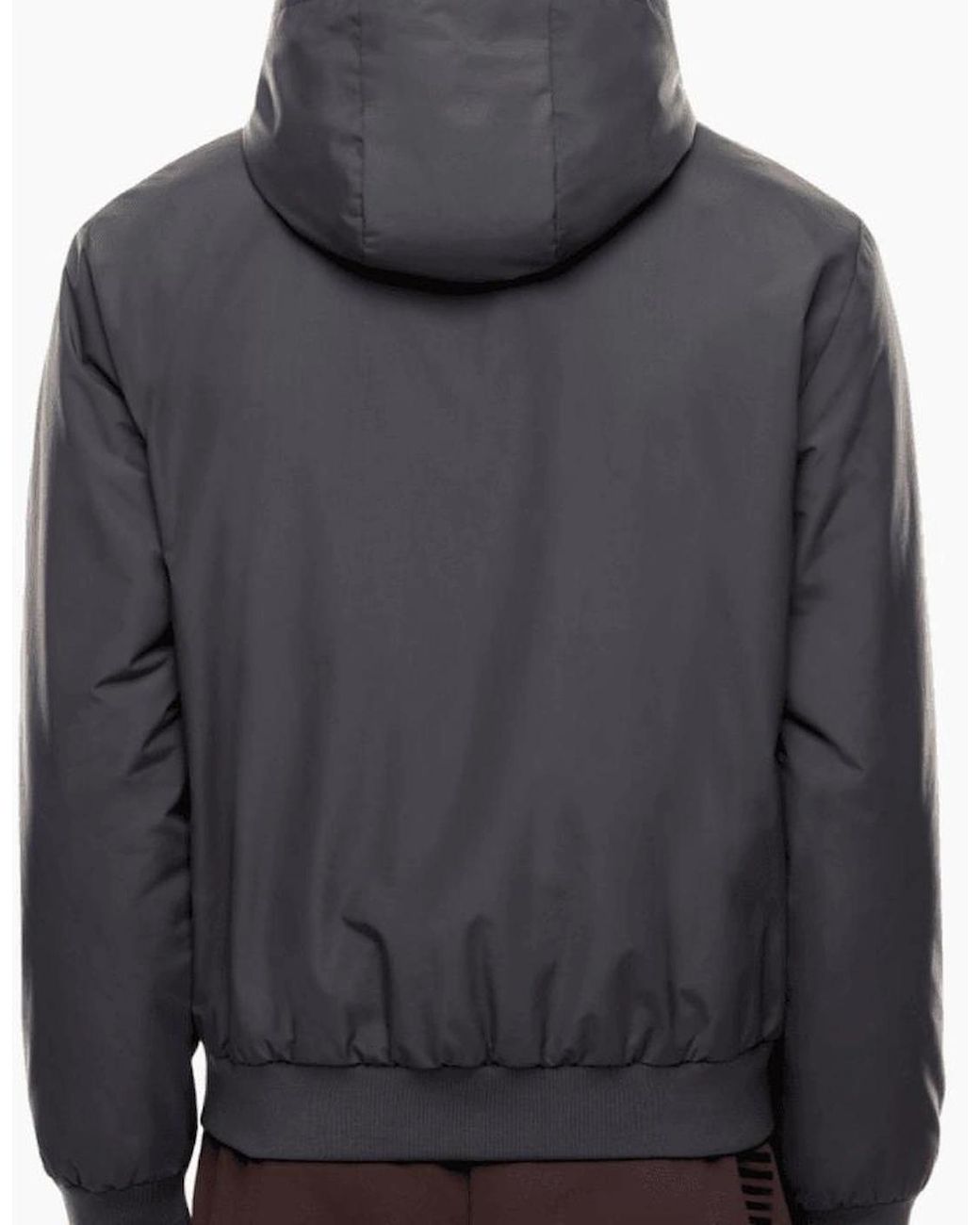 EA7 Gray Technical Fabric Hooded Bomber Jacket for men