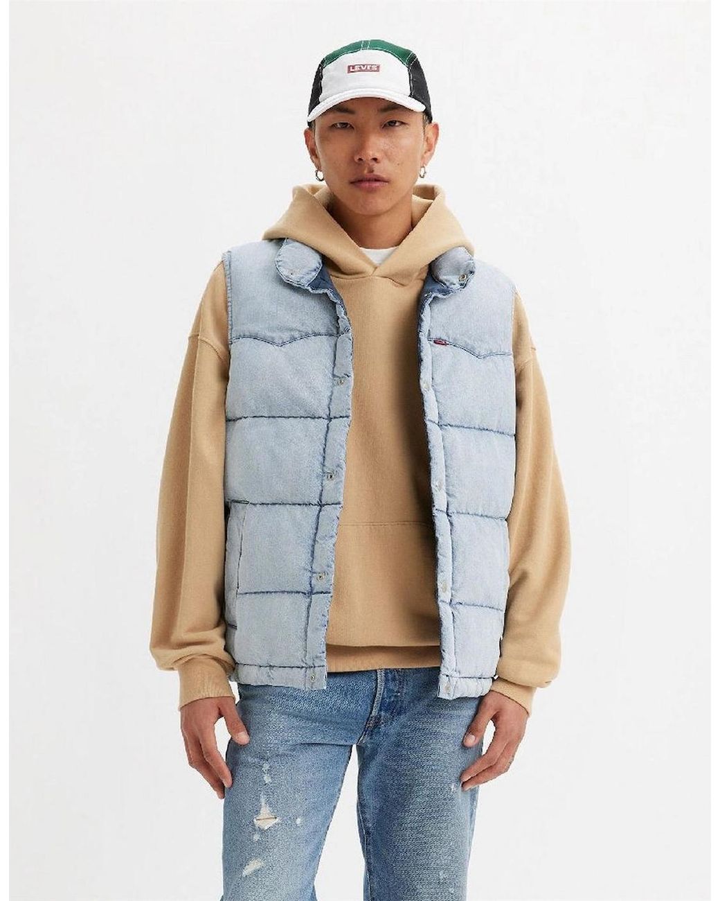 Levi's Blue Levi's Western Snap Button Puffer Gilet With Pockets for men