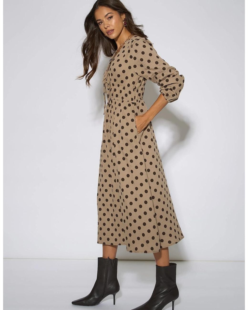Gini London Natural Cotton Spot Skater Midi Dress