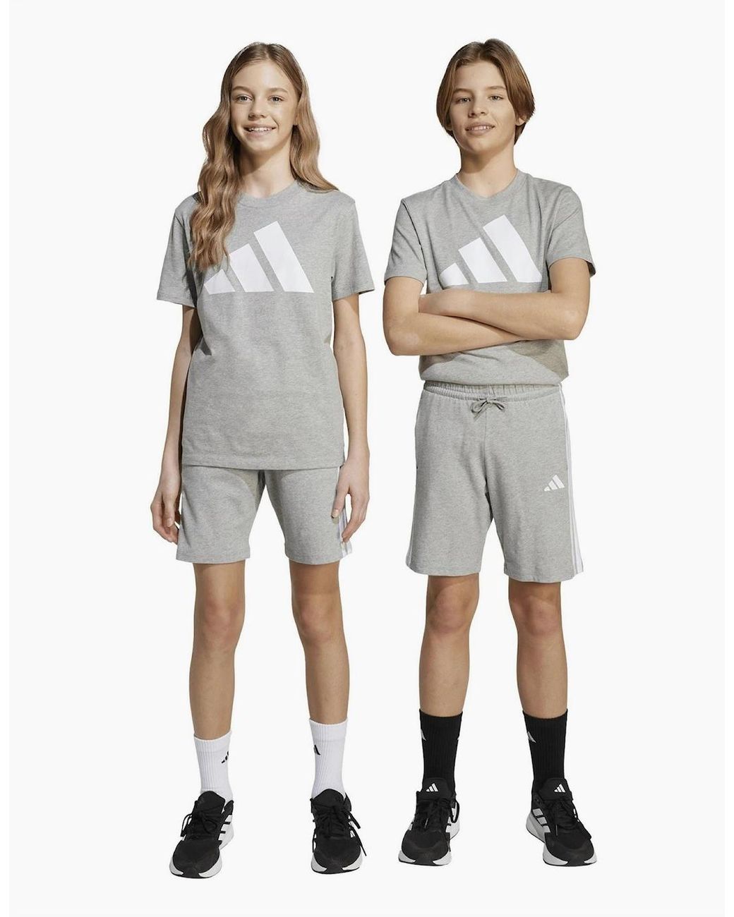 Adidas Gray Essentials 3 Stripe Jersey Short Juniors