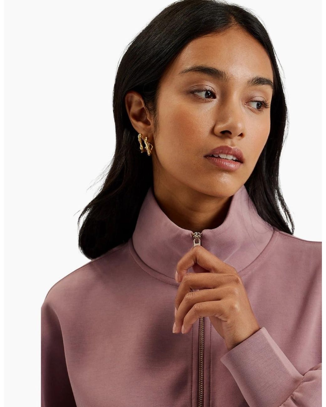 Ted Baker Pink Ted Bake Aurora Cupro Zip Through Funnel Neck Dusty Jumper