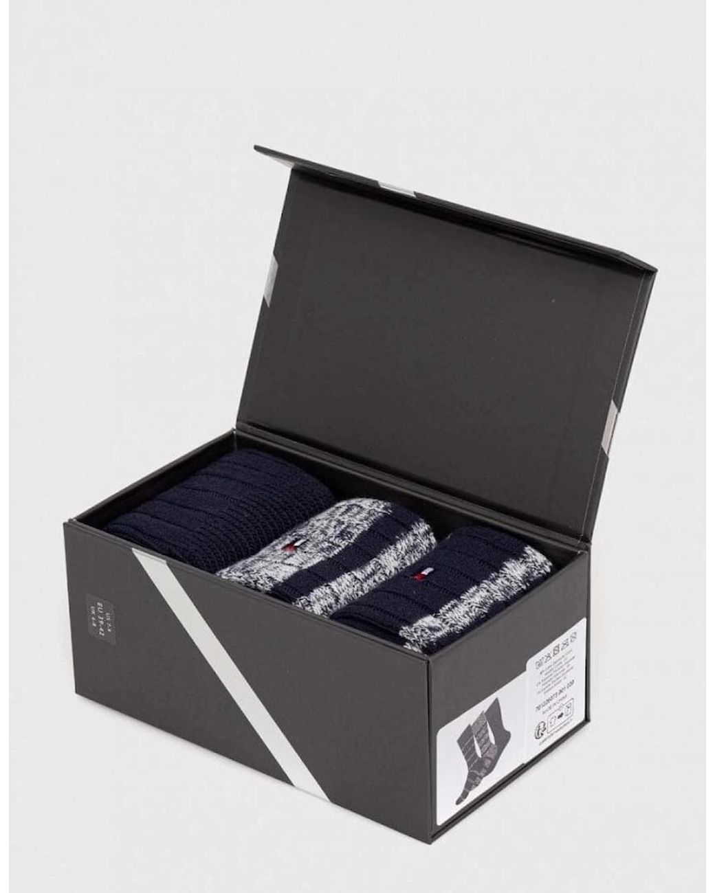 Tommy Hilfiger Gray 3-Pack Slub Mouline Stripe Boot Socks Gift Box, Combo for men