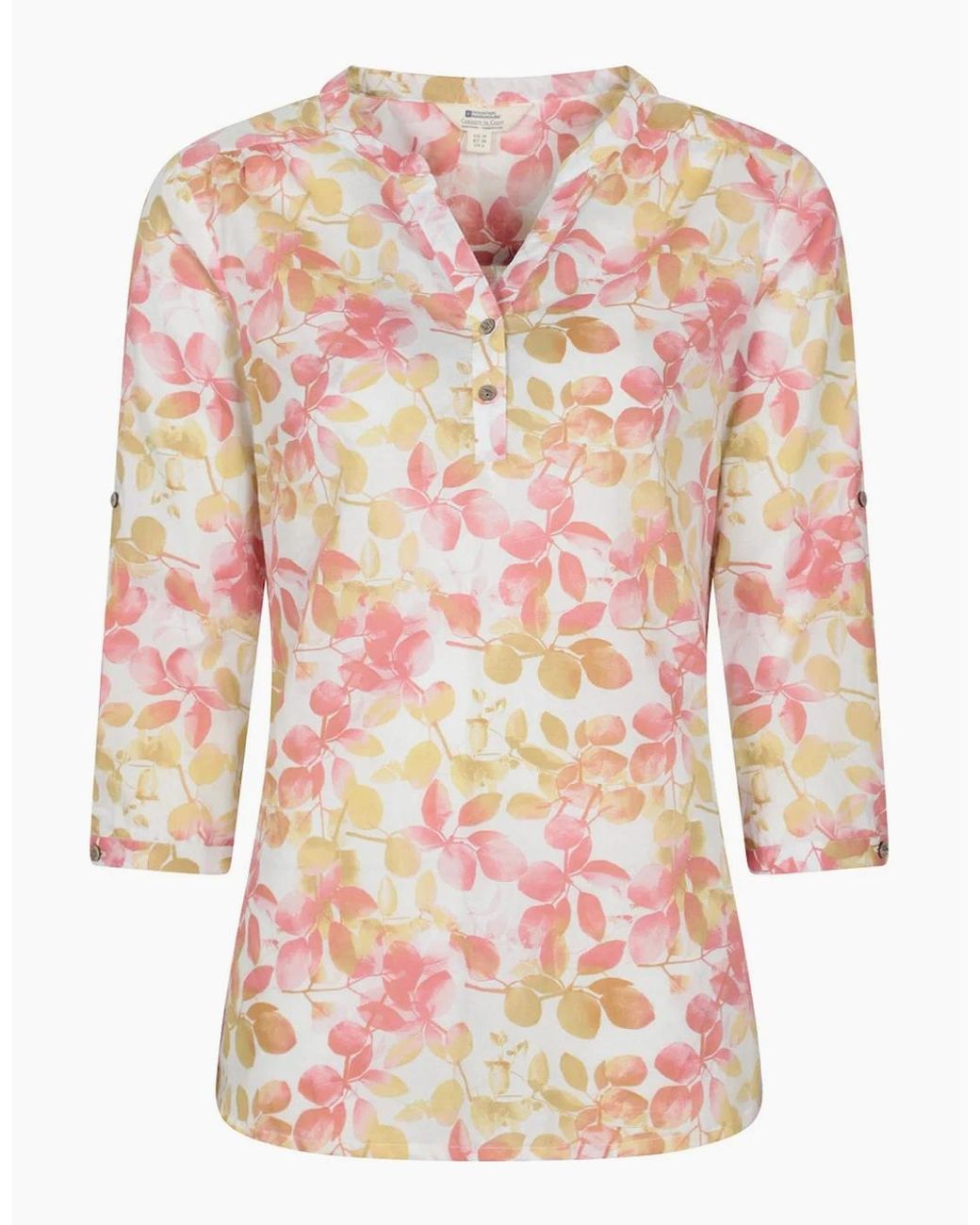 Mountain Warehouse Pink Ladies Petra Leaf Print 3/4 Sleeve Blouse