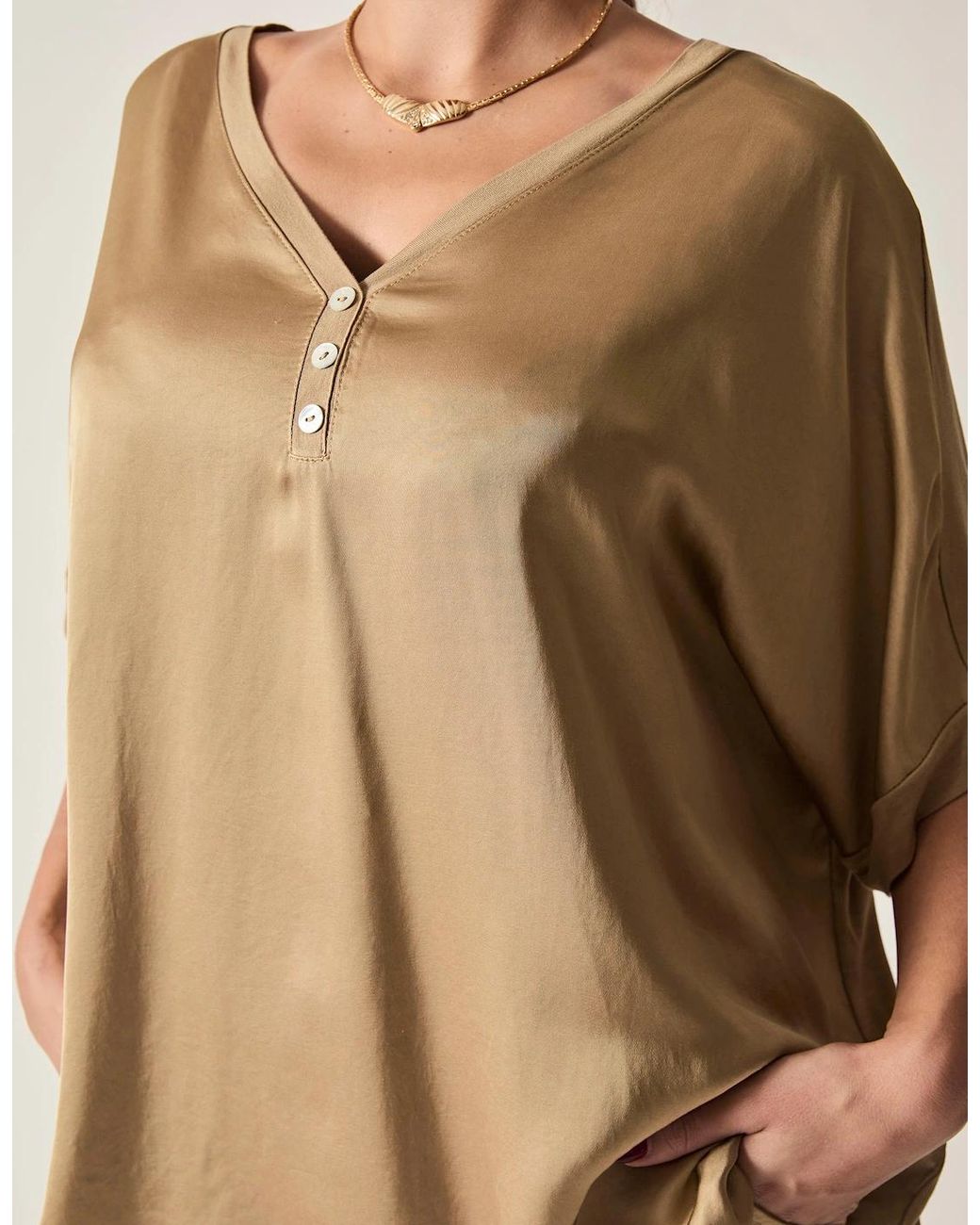 James Lakeland Natural Camel Button Detail Relaxed Fit Top