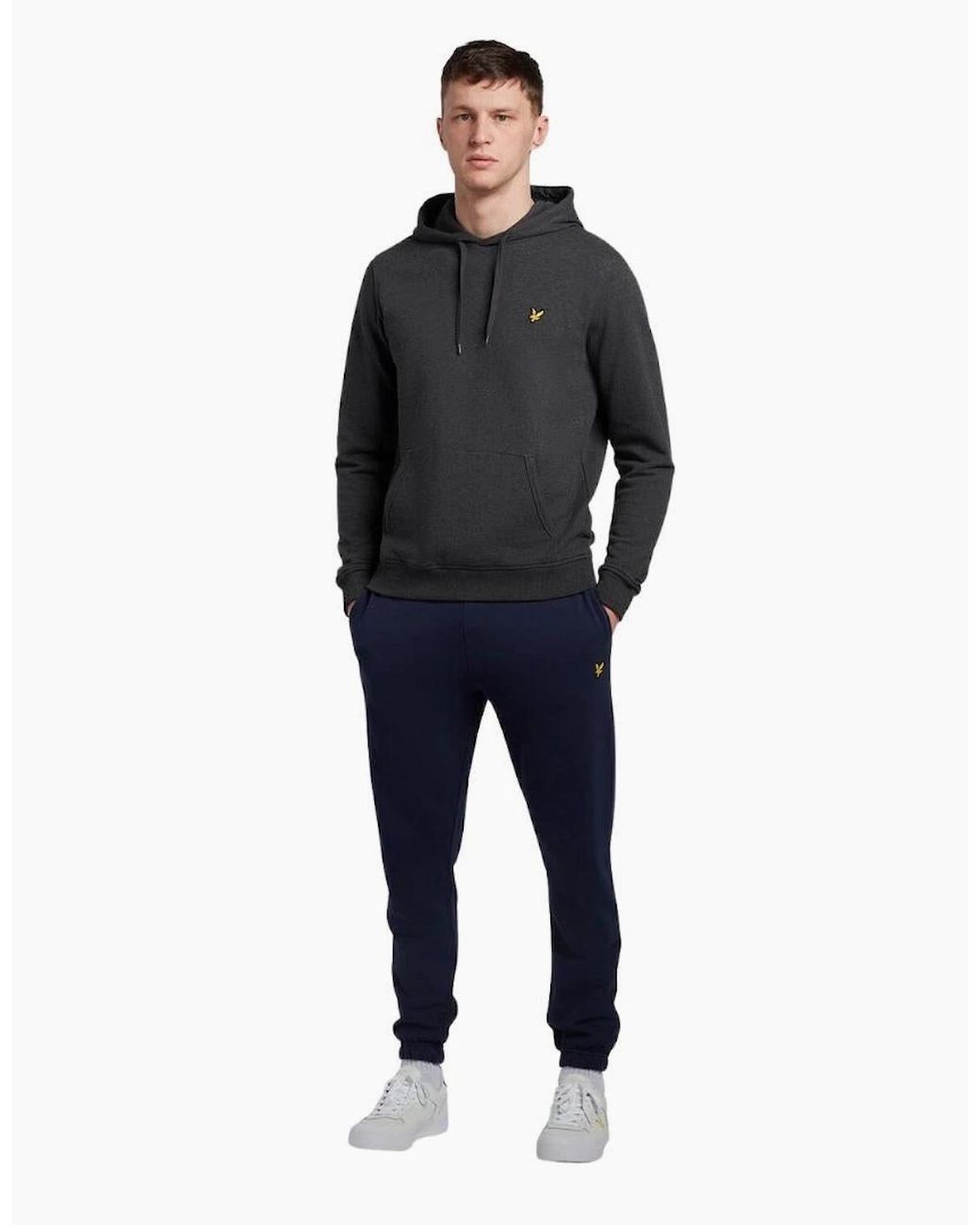 Lyle & Scott Gray Lyle & Scott Branded Charcoal Marl Pull-Over Hoodie for men