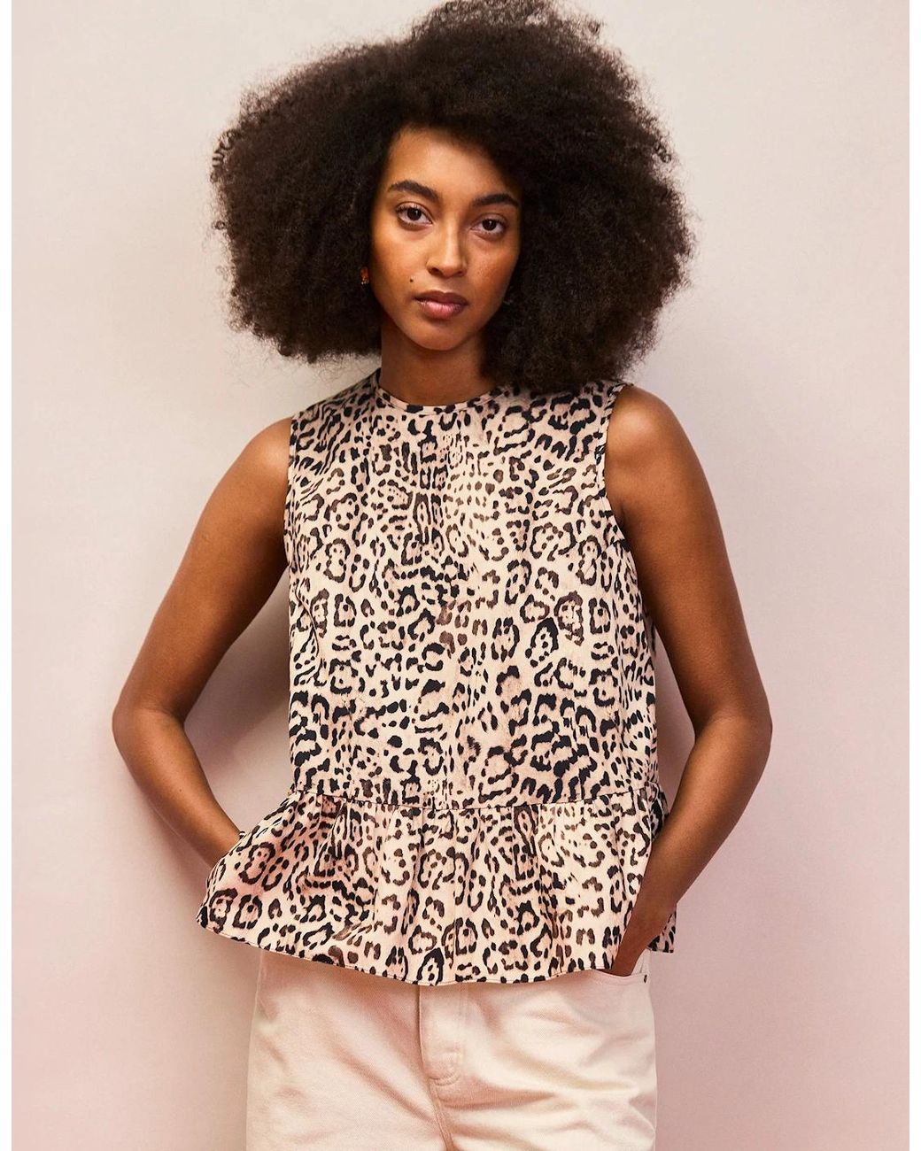 Ro&zo Brown Leopard Print Cotton Peplum Top