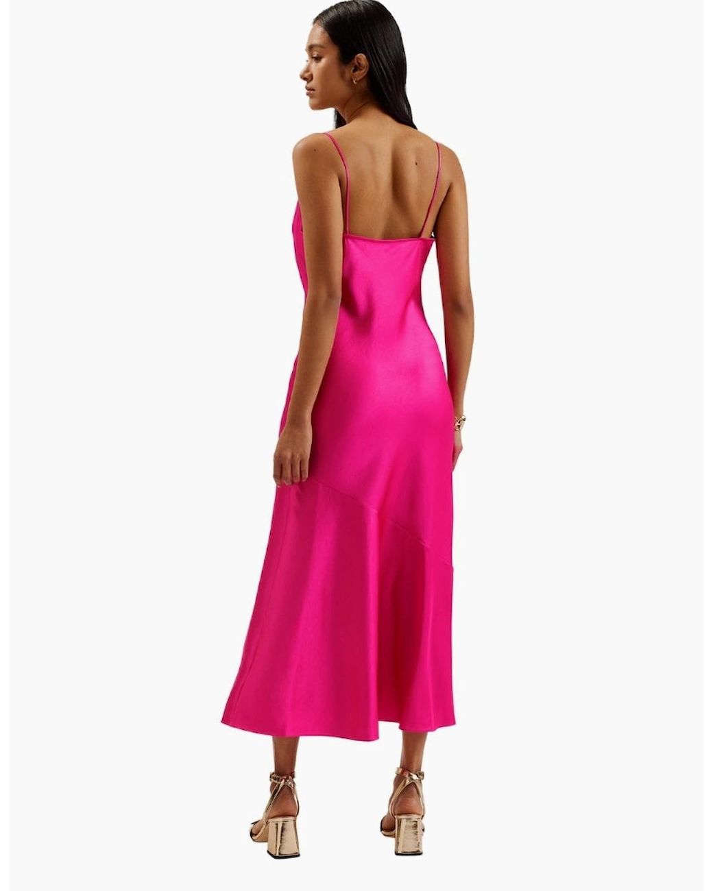 Ted Baker Pink Tunca Satin Cowl Neck Evening Midi Dress